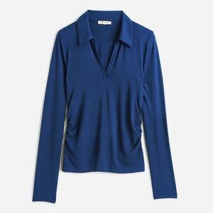NWT Madewell Side-Cinch Long-Sleeve Polo Top Bright Cobalt Blue